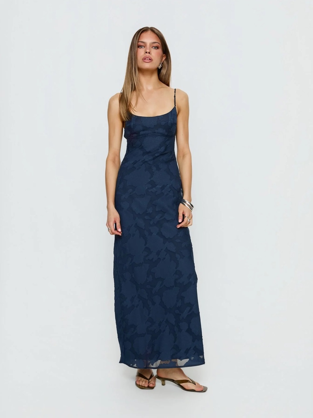 Ariadne Scoop Backless Maxi Dress Navy Burnout